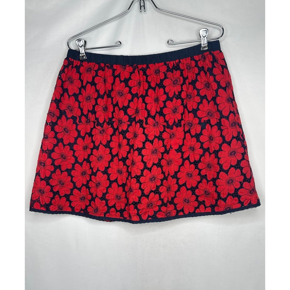 Flying Tomato Red Navy Blue Floral Eyelet Lace Mini Skirt Boho Sz L